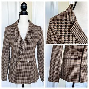 Ann Taylor Size 00 Houndstooth Caramel Brown Gold Button Side Pocket Winter Coat